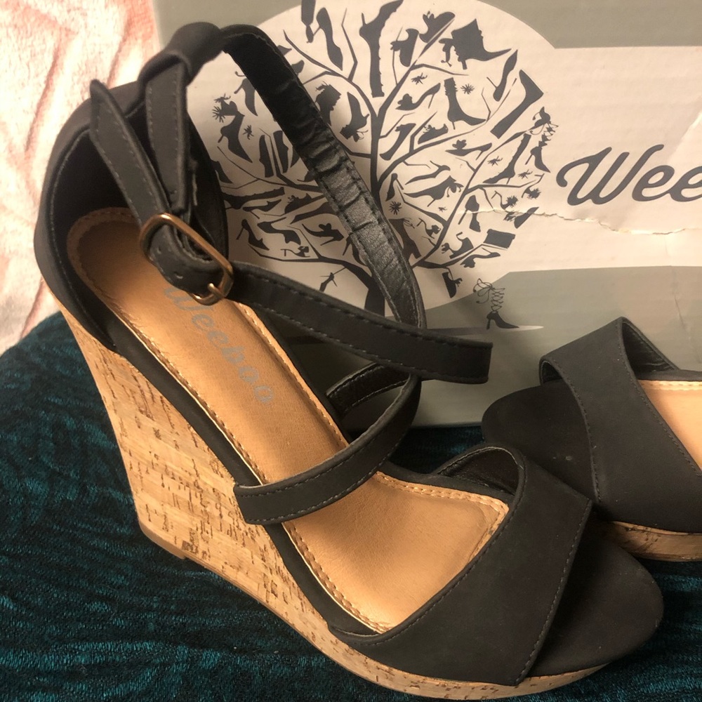 Black Wedge Sandal Heels Size 7